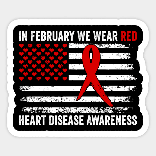 In February We Wear Red Heart Disease Awareness Month Sticker by ArtistTee ⭐⭐⭐⭐⭐